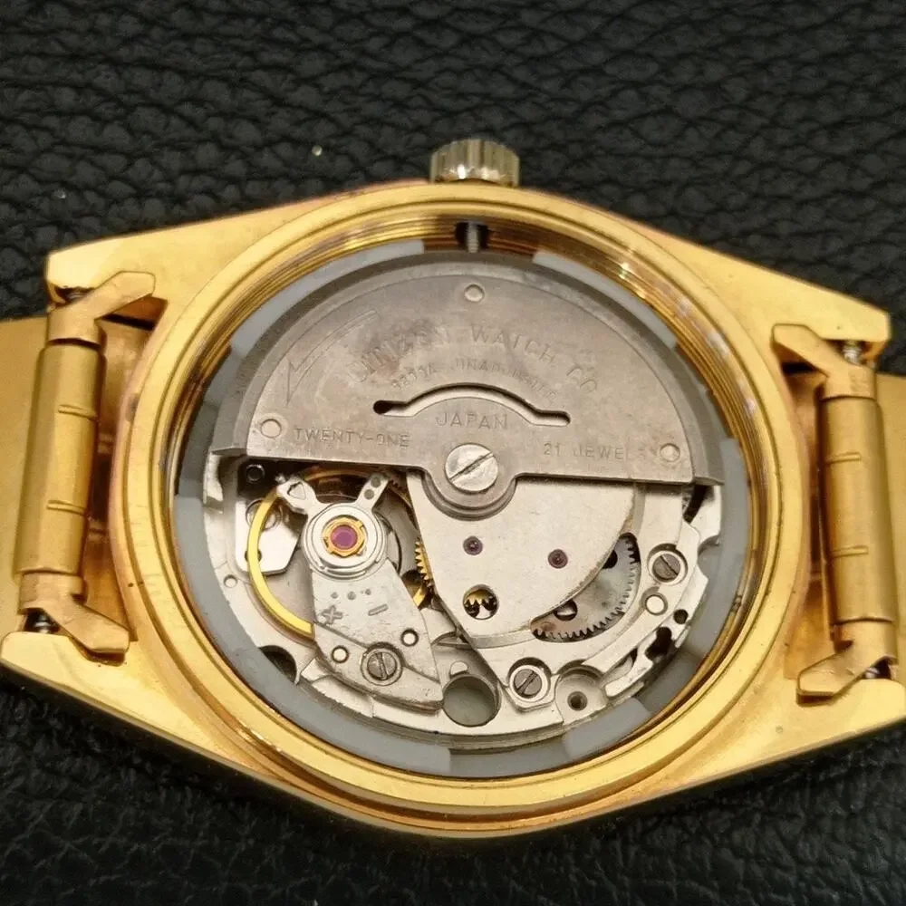 Vintage 1975 Citizen Automatic Mens Gold Watch W/daydate & Green accents